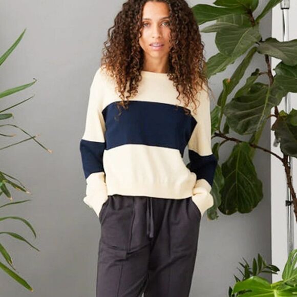 Known Supply Sweaters - Known Supply Sweater Palmer Stripe Sun Fade Blue Stripe Organic Cotton Casual